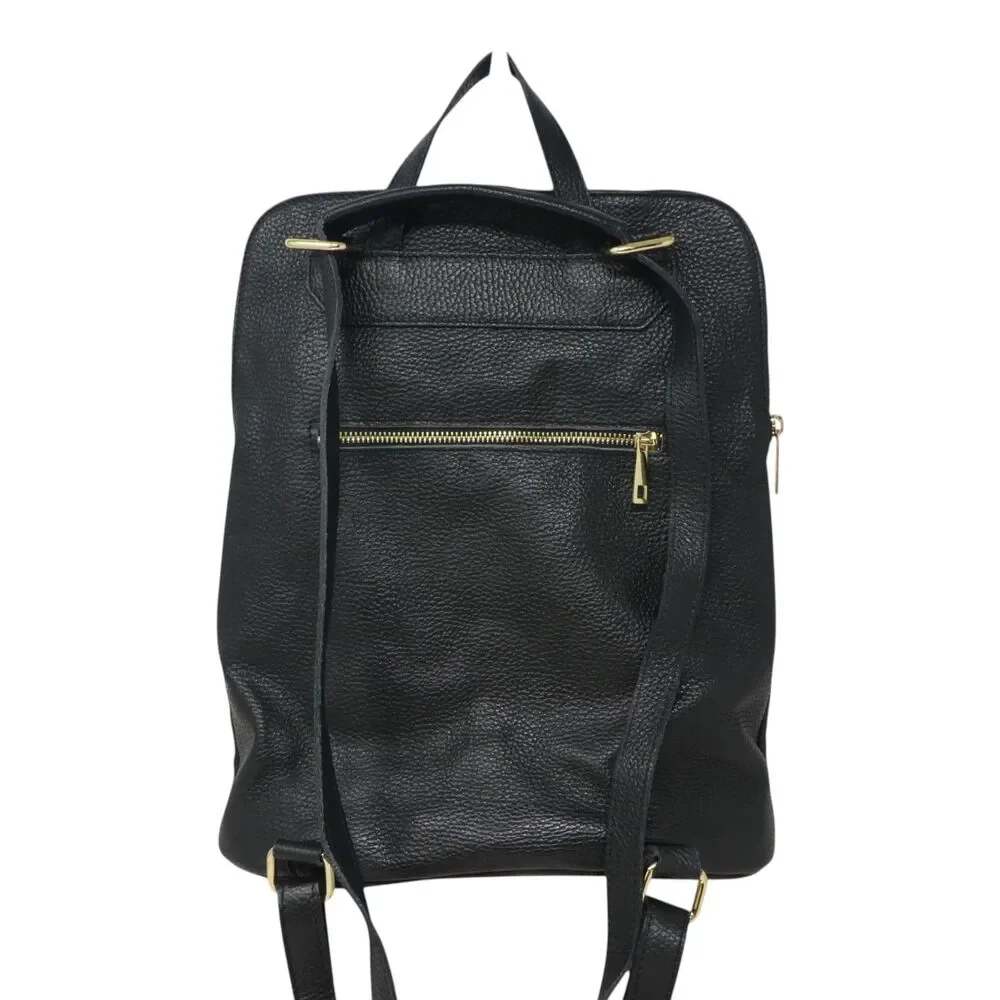 Borse In Pelle Black Pebbled Leather Convertible Purse Backpack Bag